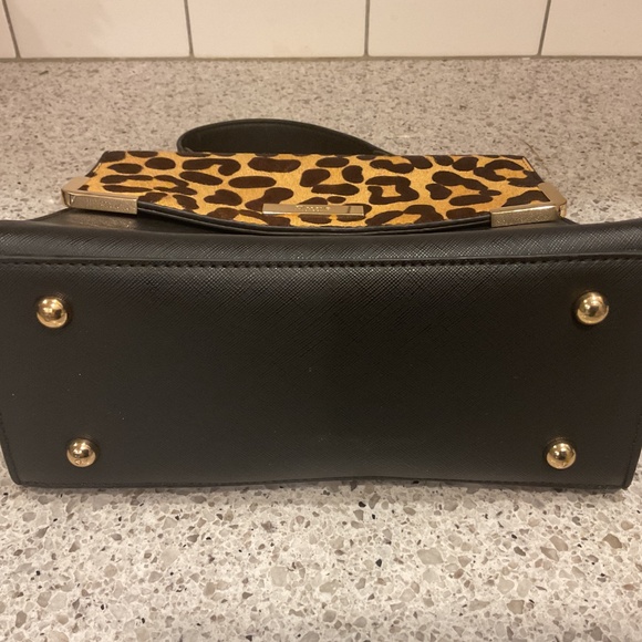 Dune London Leopard Print/ Black Leather Medium Handbag with Brass Accents - Picture 7 of 7